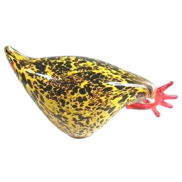Murano Style Blown Italian Art Glass Yellow Speckled Rooster Hen Chicken Set - Picture 8 of 16